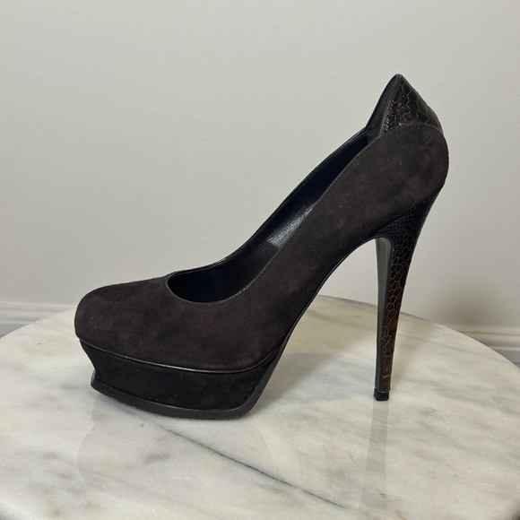 YSL Tribute 105 Suede Ostrich Platform Heels - Picture 3 of 8
